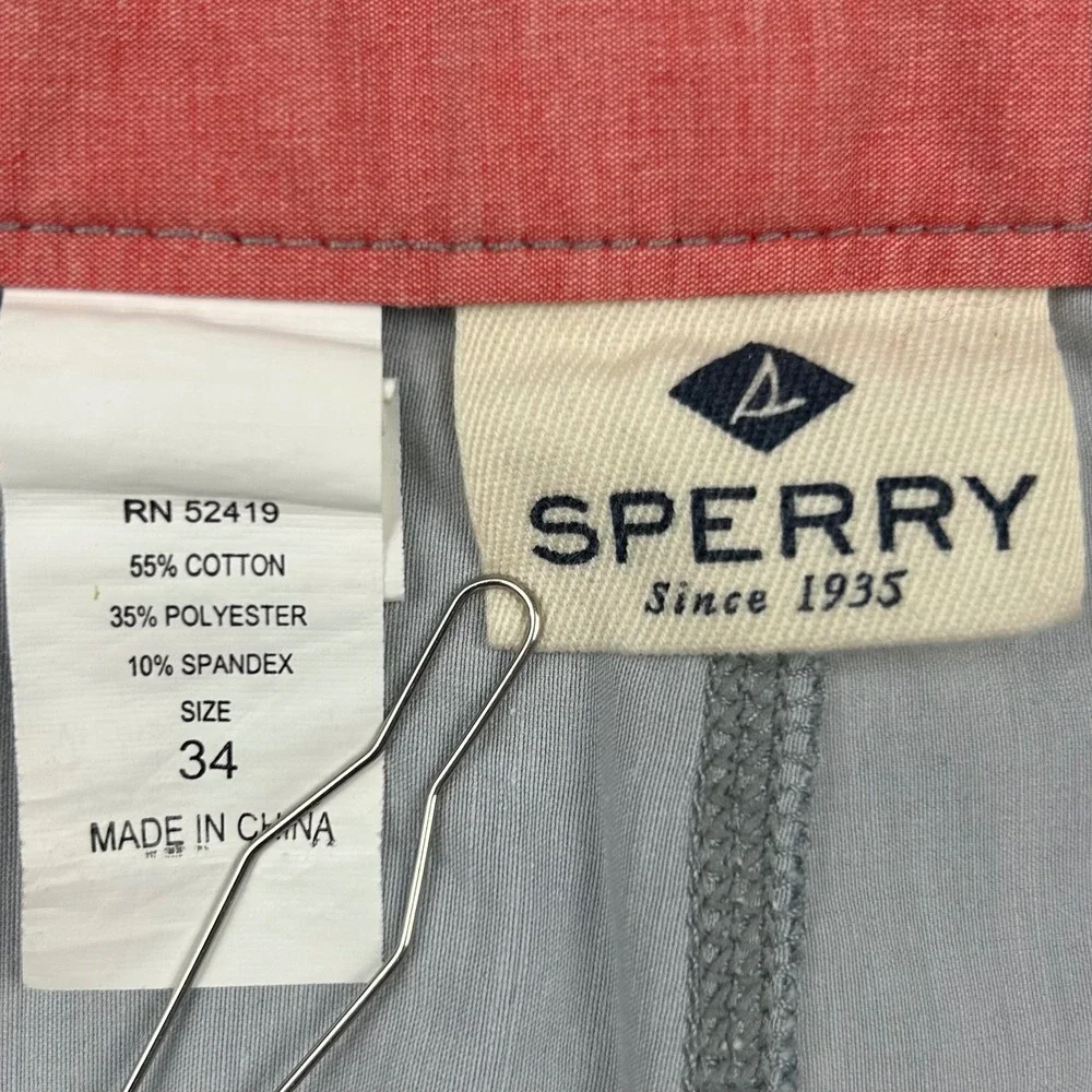 Sperry Mens Board Shorts Gray‎ Coral Lobster Net Stripe Swim Trunks Size 34